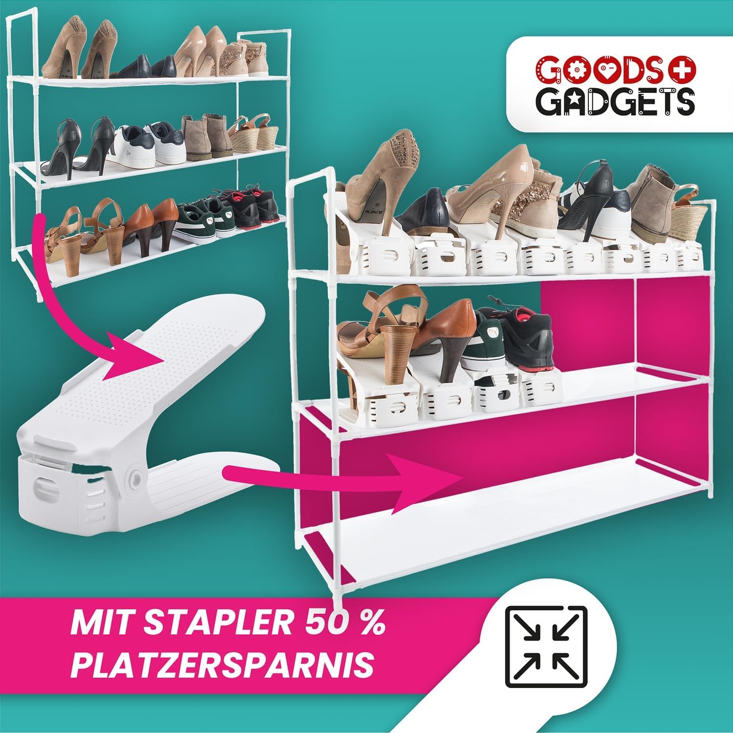 2er Set Schuhstapler - Platzsparende Schuhorganizer für den Schrank