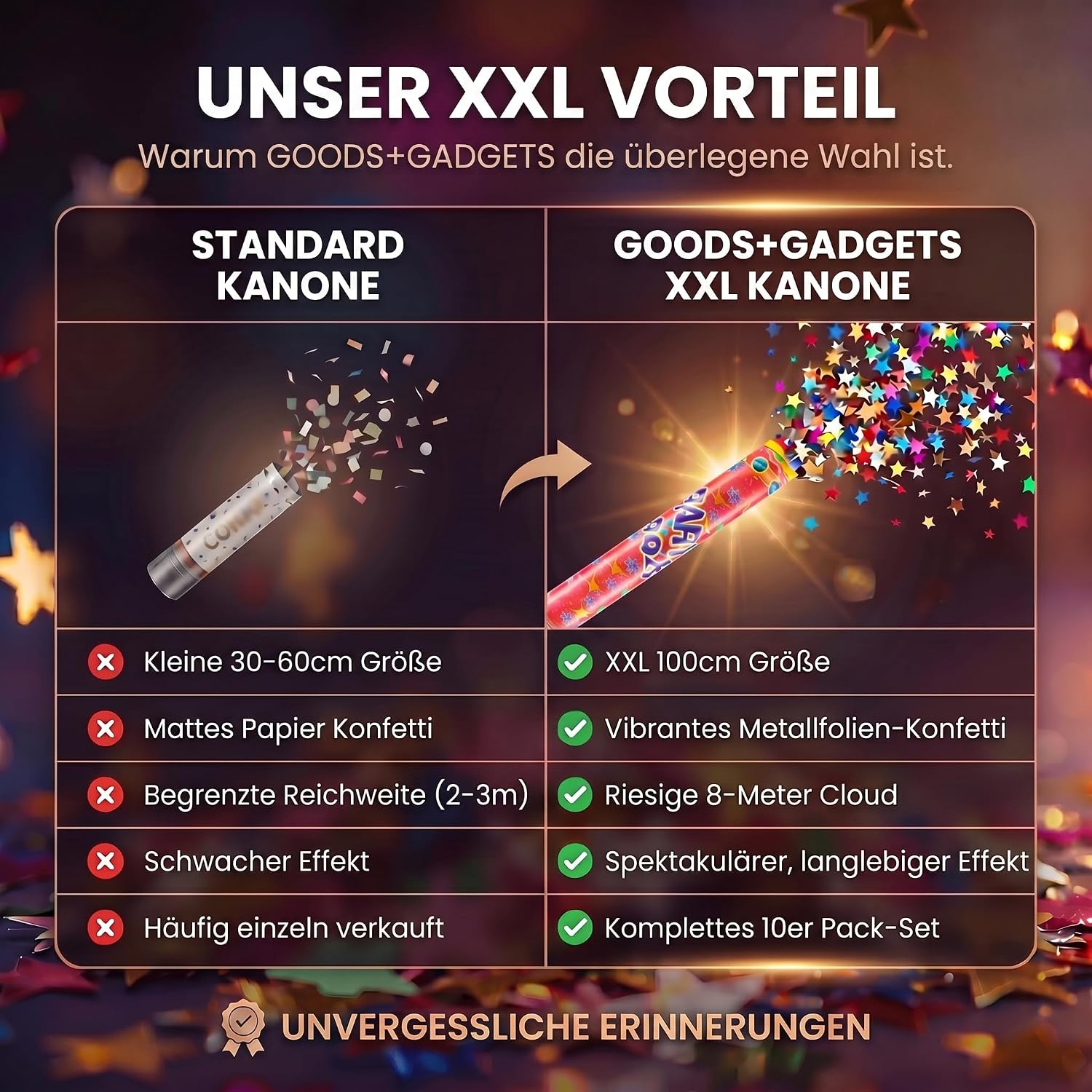 10x Konfettikanone XXL 100 cm – Bunte Sterne Party Popper