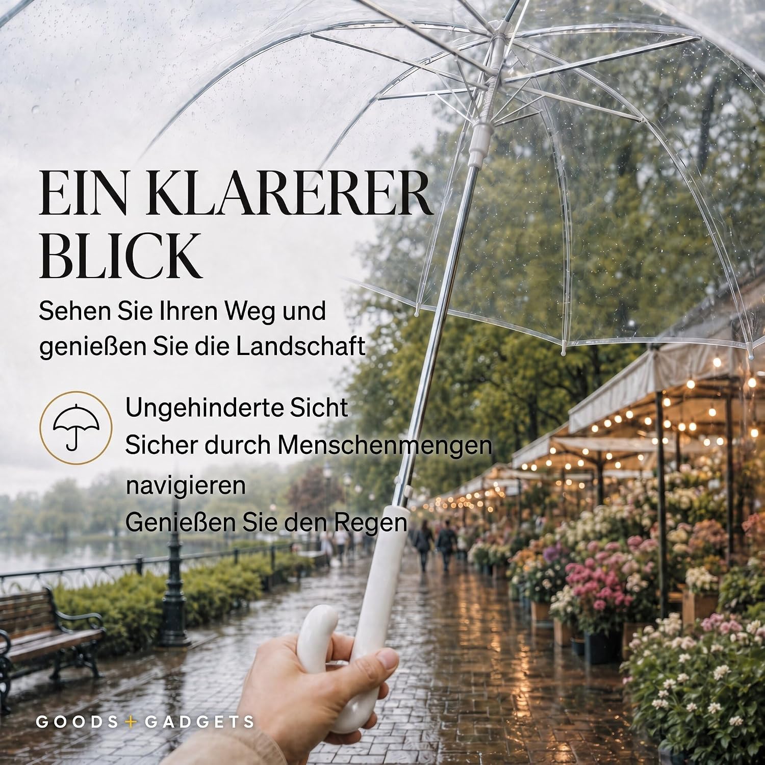 Transparenter Regenschirm 100cm - Durchsichtiger Stockschirm Elegant