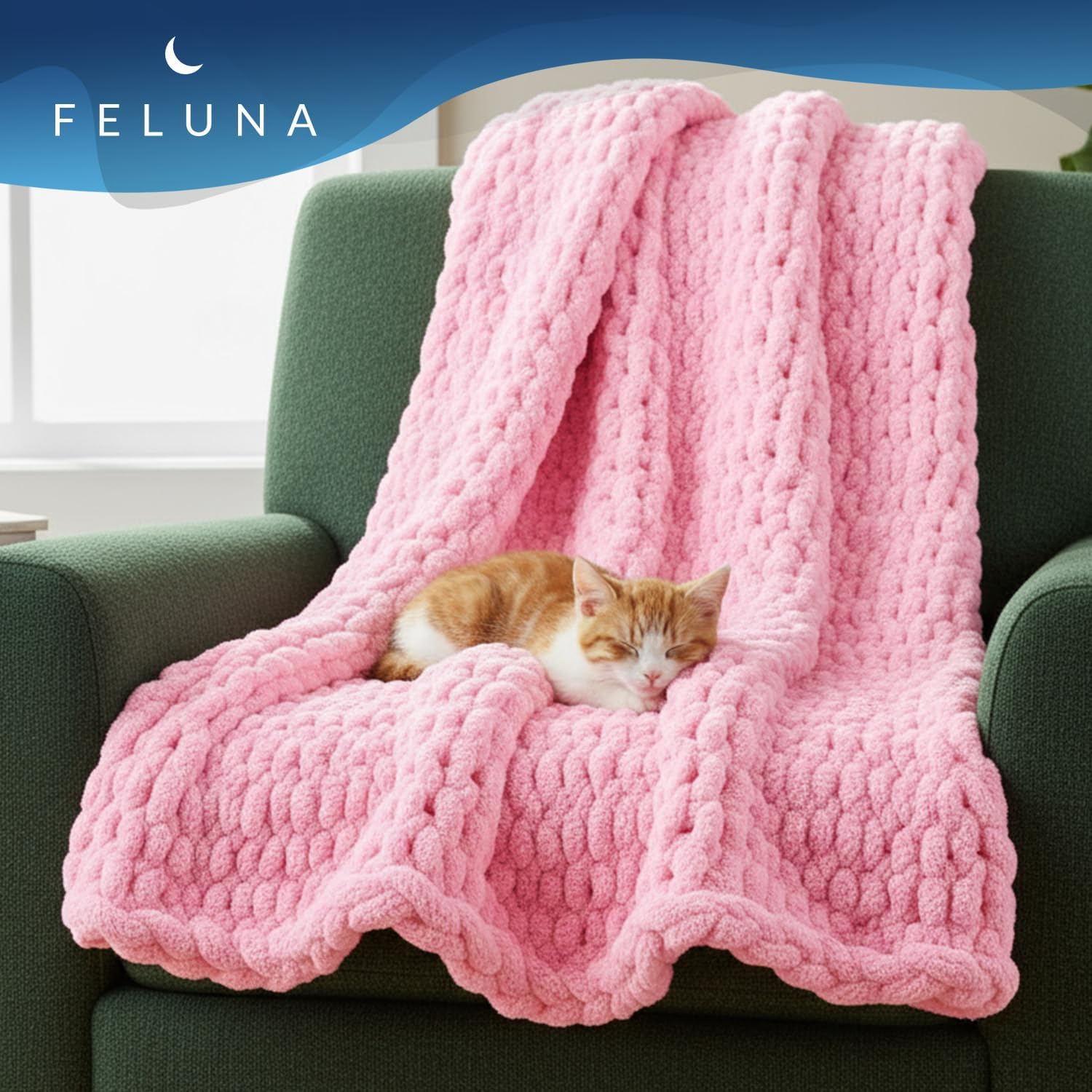 Feluna Grob gestrickte Kuscheldecke – Flauschige Wohndecke XXL