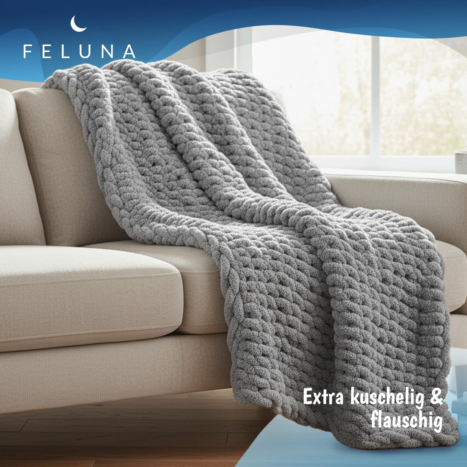 Feluna Grob gestrickte Kuscheldecke – Flauschige Wohndecke XXL