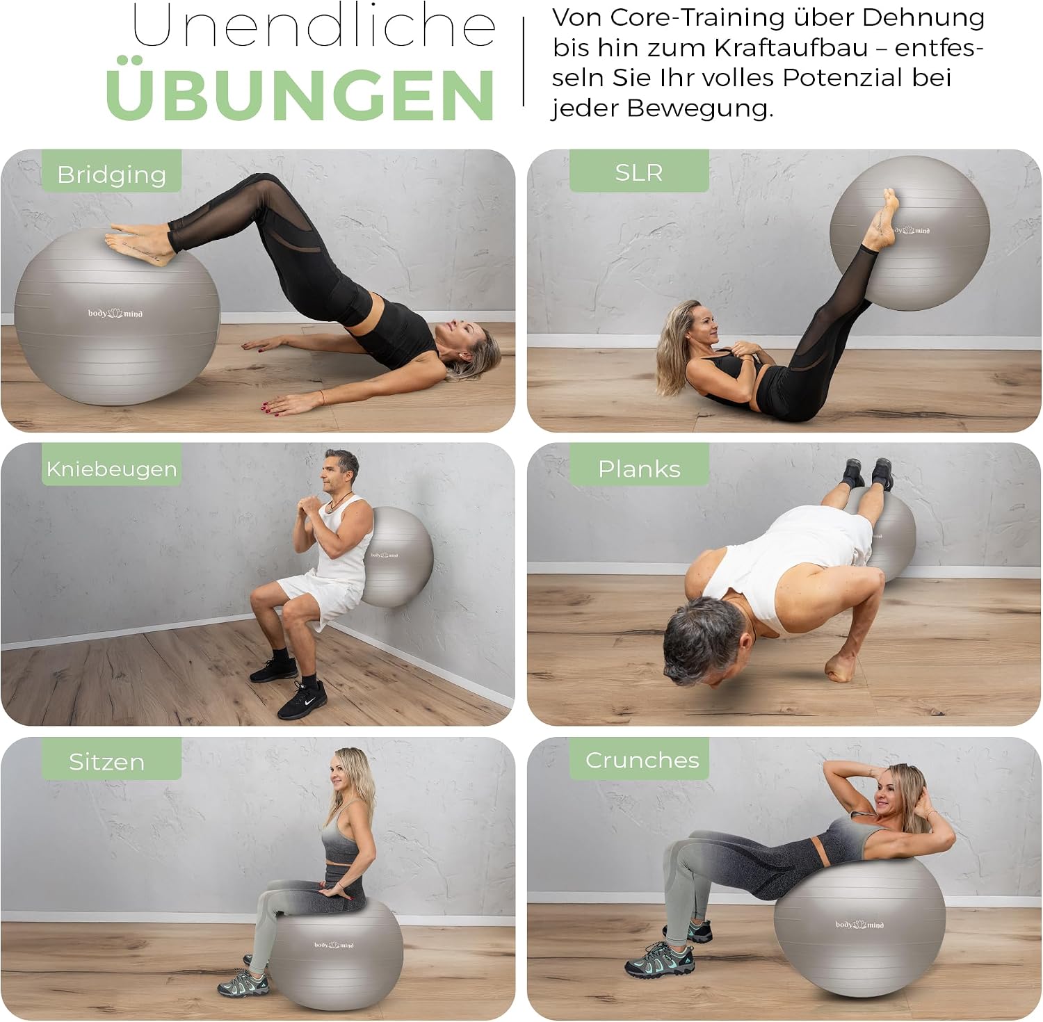 Body & Mind Gymnastikball mit Pumpe - Anti-Burst Pilates & Sitzball