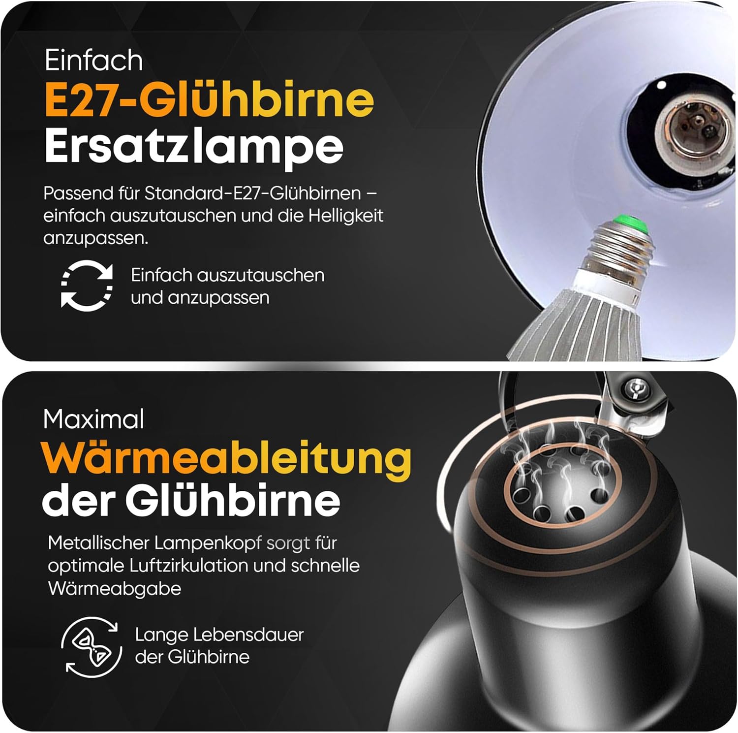 Retro Schreibtischlampe - Vintage Arbeitslampe mit Gelenk-Arm & LED