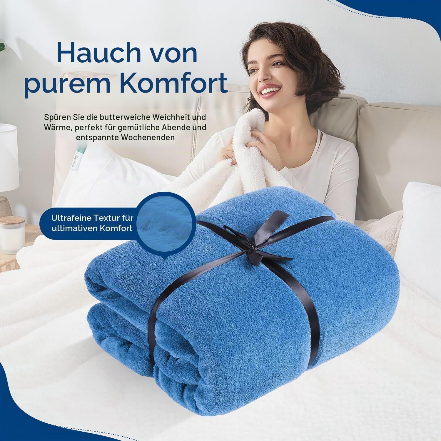 Feluna XXL Kuscheldecke 220x200 cm – Kuschelweiche Wohndecke Grau