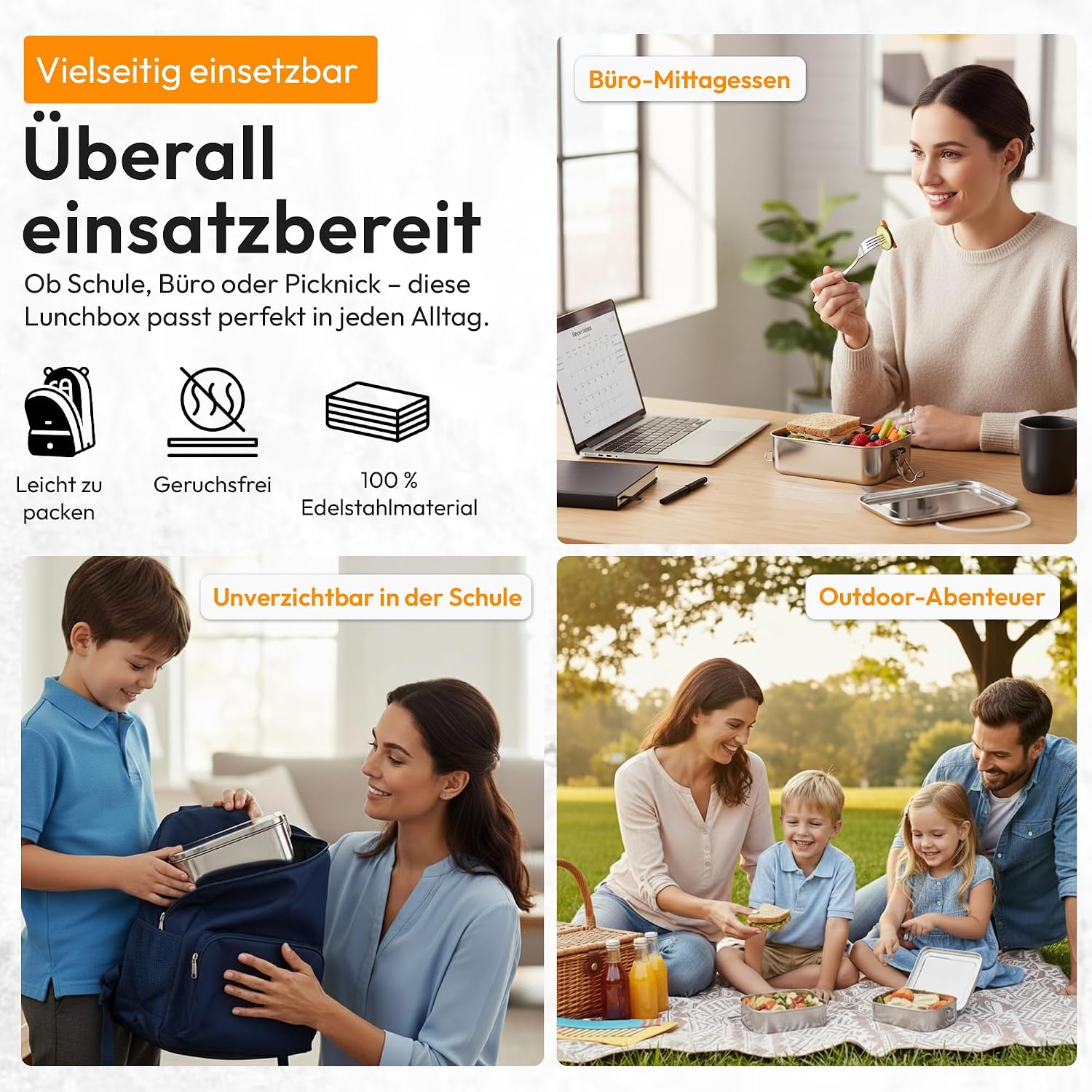 Edelstahl Lunchbox mit Baumwollbeutel – Auslaufsichere Bento-Box