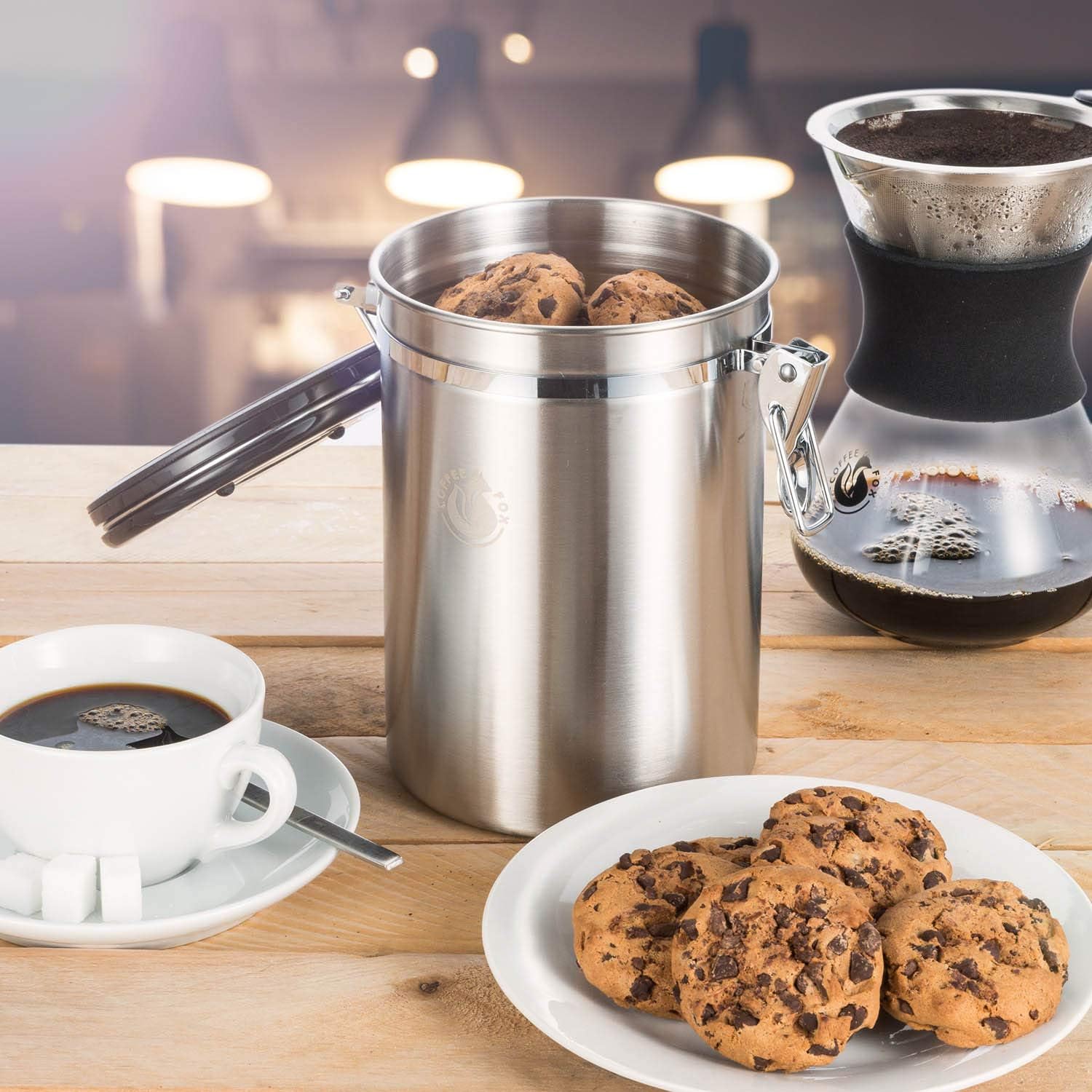 Kaffeedose Edelstahl 900ml - Luftdichter Vakuum-Kaffeebehälter