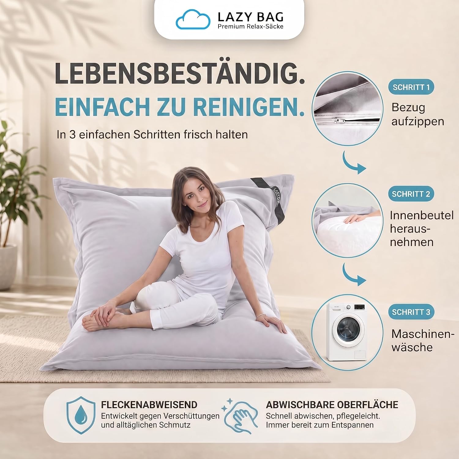 LazyBag XXL Sitzsack 180x140 cm aus Baumwolle – 400L Komfort