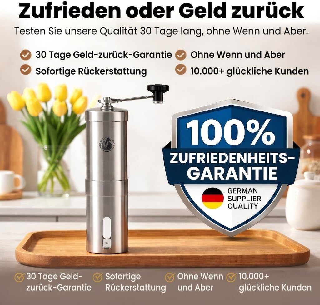 Manuelle Edelstahl-Kaffeemühle – Stufenloses Keramik-Mahlwerk