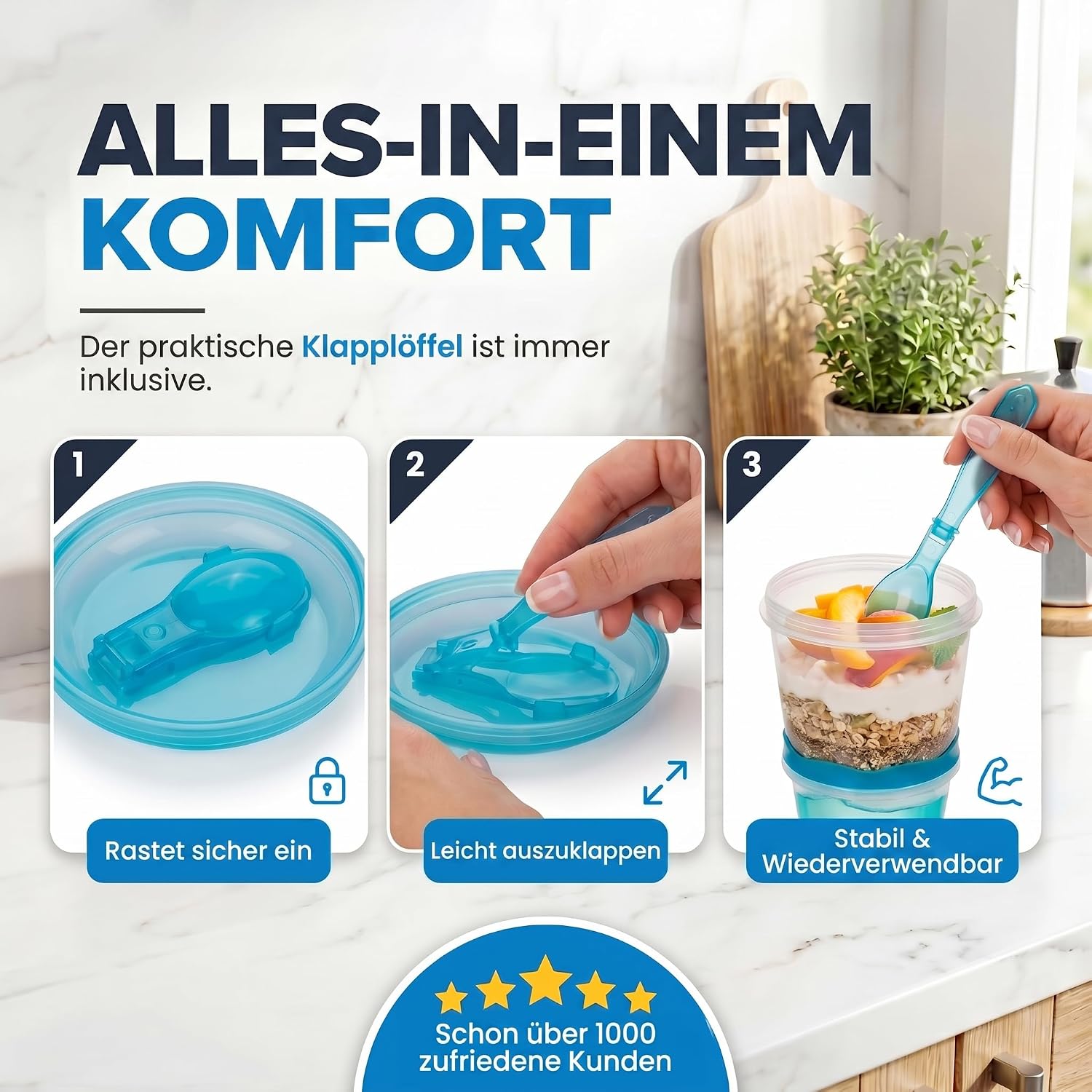 Müsli-to-Go Becher mit Löffel - Dein auslaufsicherer Snack-Begleiter