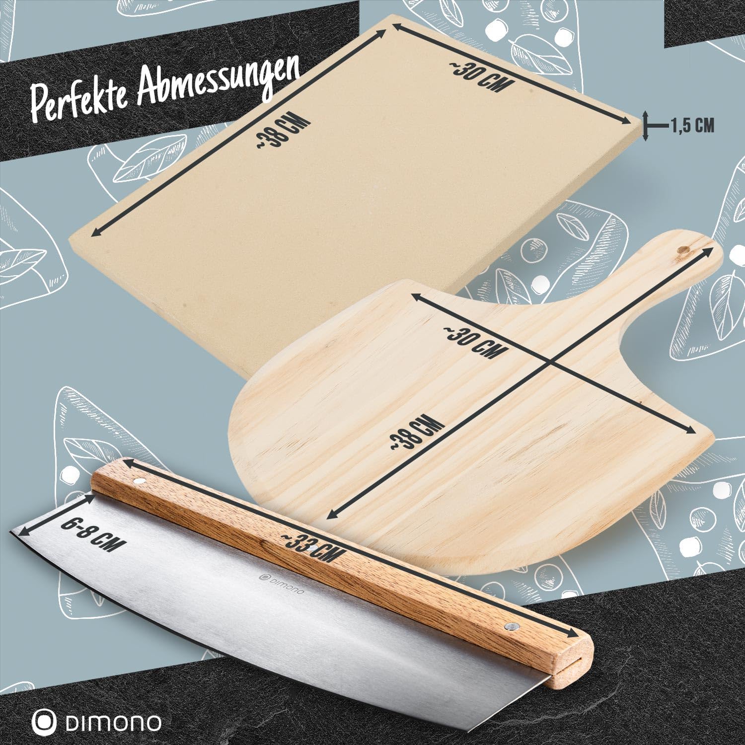 Pizzastein Set 38x30 cm aus Cordierit inkl. Pizzaschieber