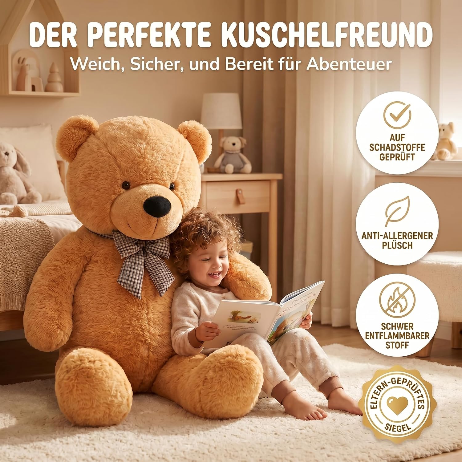 Riesen Teddybär 120 cm XXL – Kuscheliger Plüschbär Hellbraun
