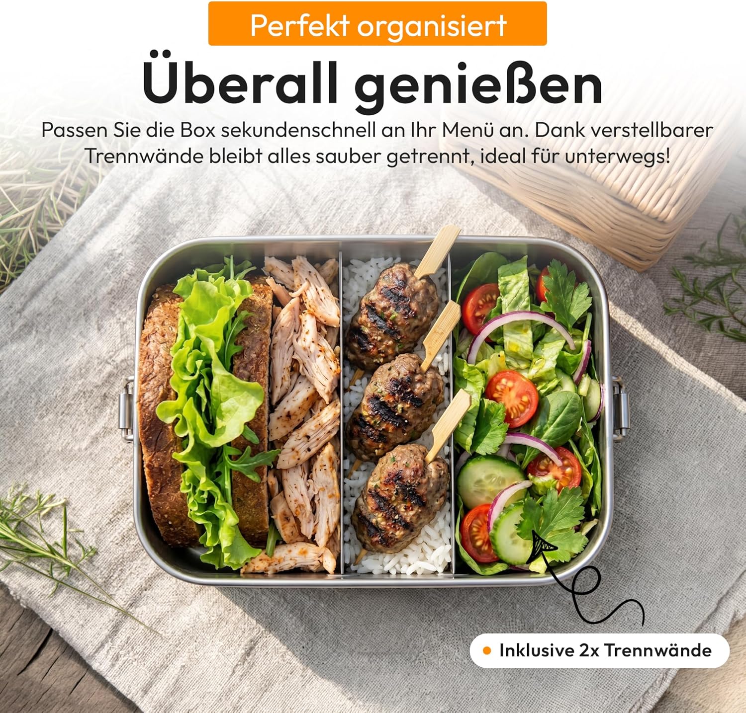 Edelstahl Lunchbox mit Baumwollbeutel – Auslaufsichere Bento-Box