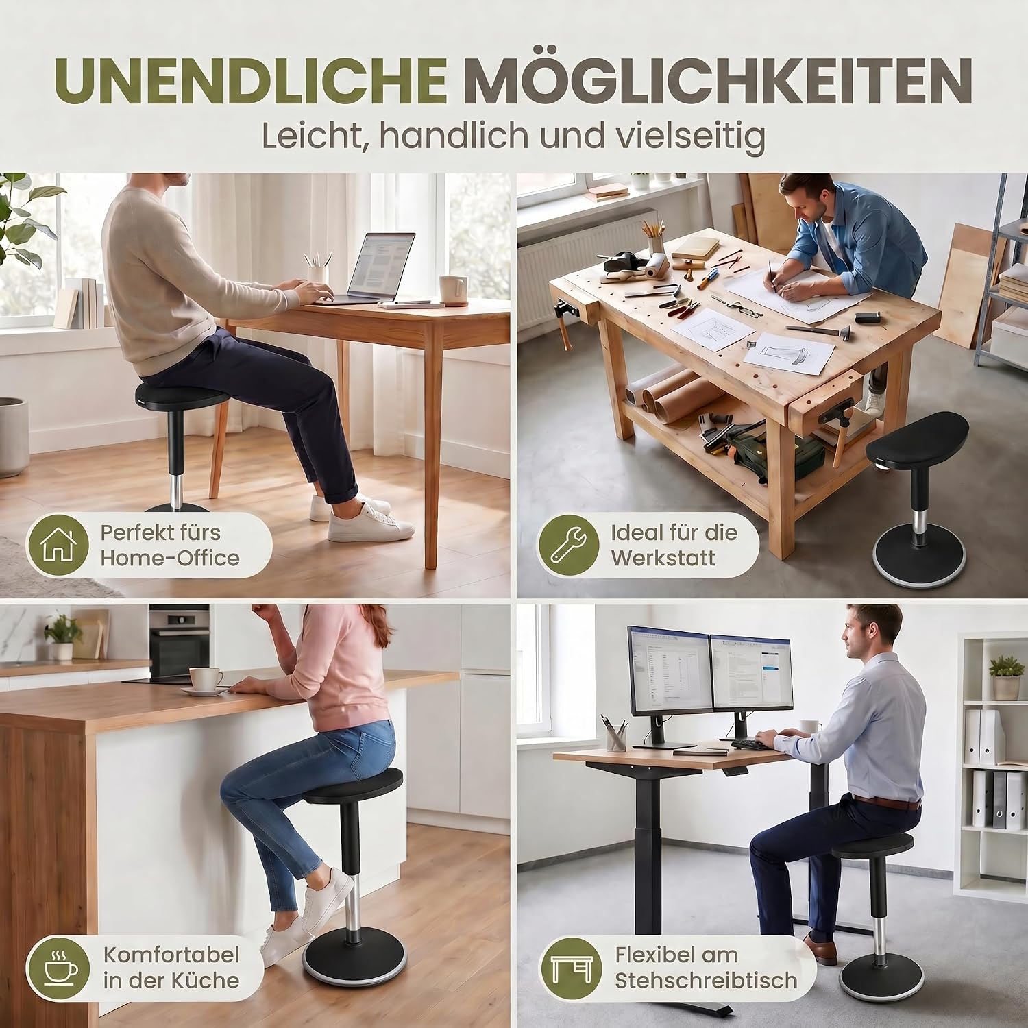 Ergonomischer Stehhocker 35-45cm - Höhenverstellbare Stehhilfe