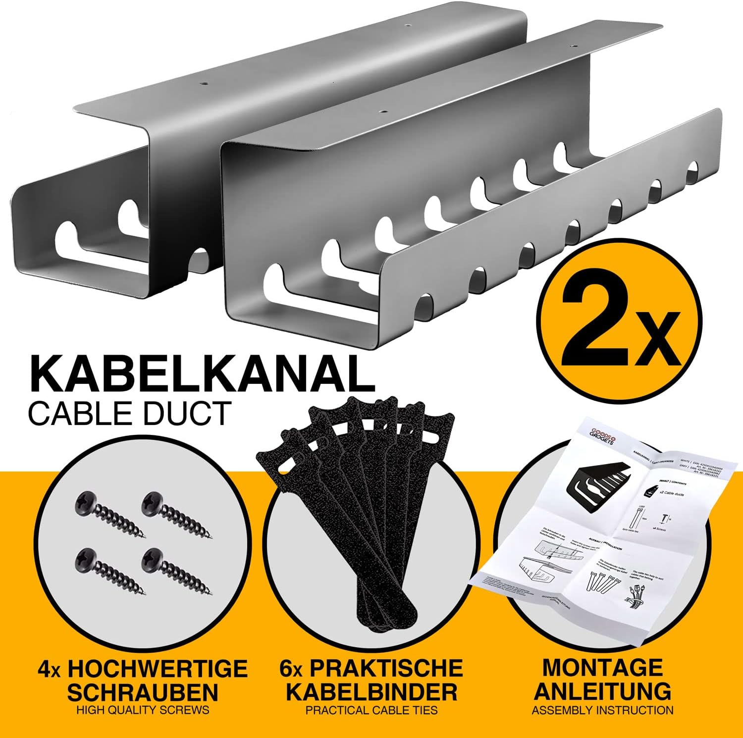 Kabelkanal Schreibtisch 2er Set - Kabelmanagement Ordnungssystem