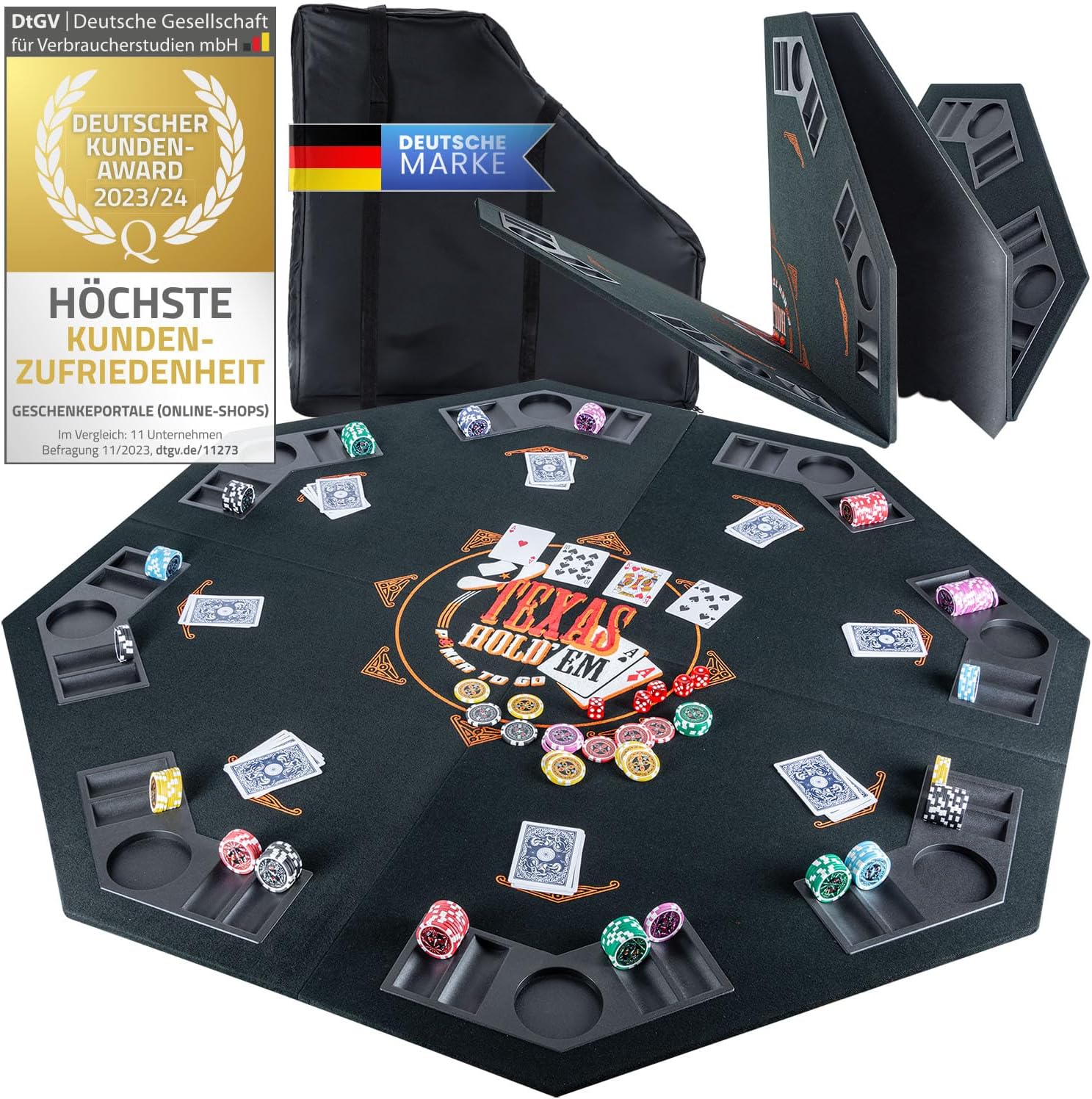 Faltbare Pokertisch-Auflage 120x120 cm - Pokerauflage für 8 Spieler
