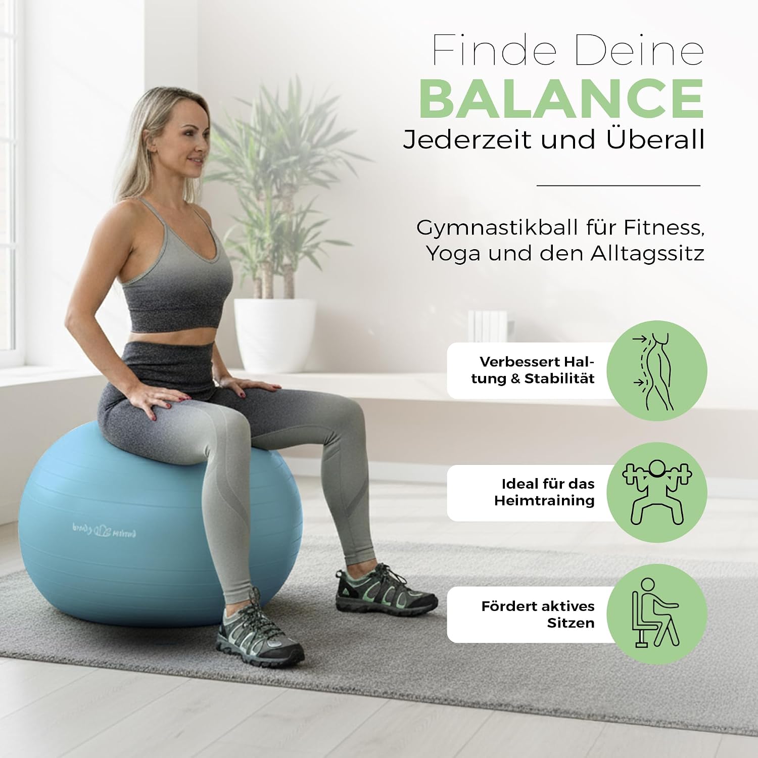 Body & Mind Gymnastikball mit Pumpe - Anti-Burst Pilates & Sitzball