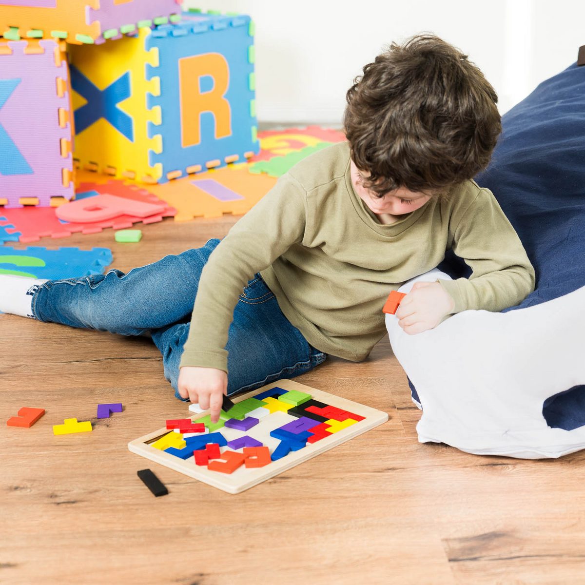 Holzpuzzle Tetris Design - Montessori Knobelspiel & Logikpuzzle – PT04
