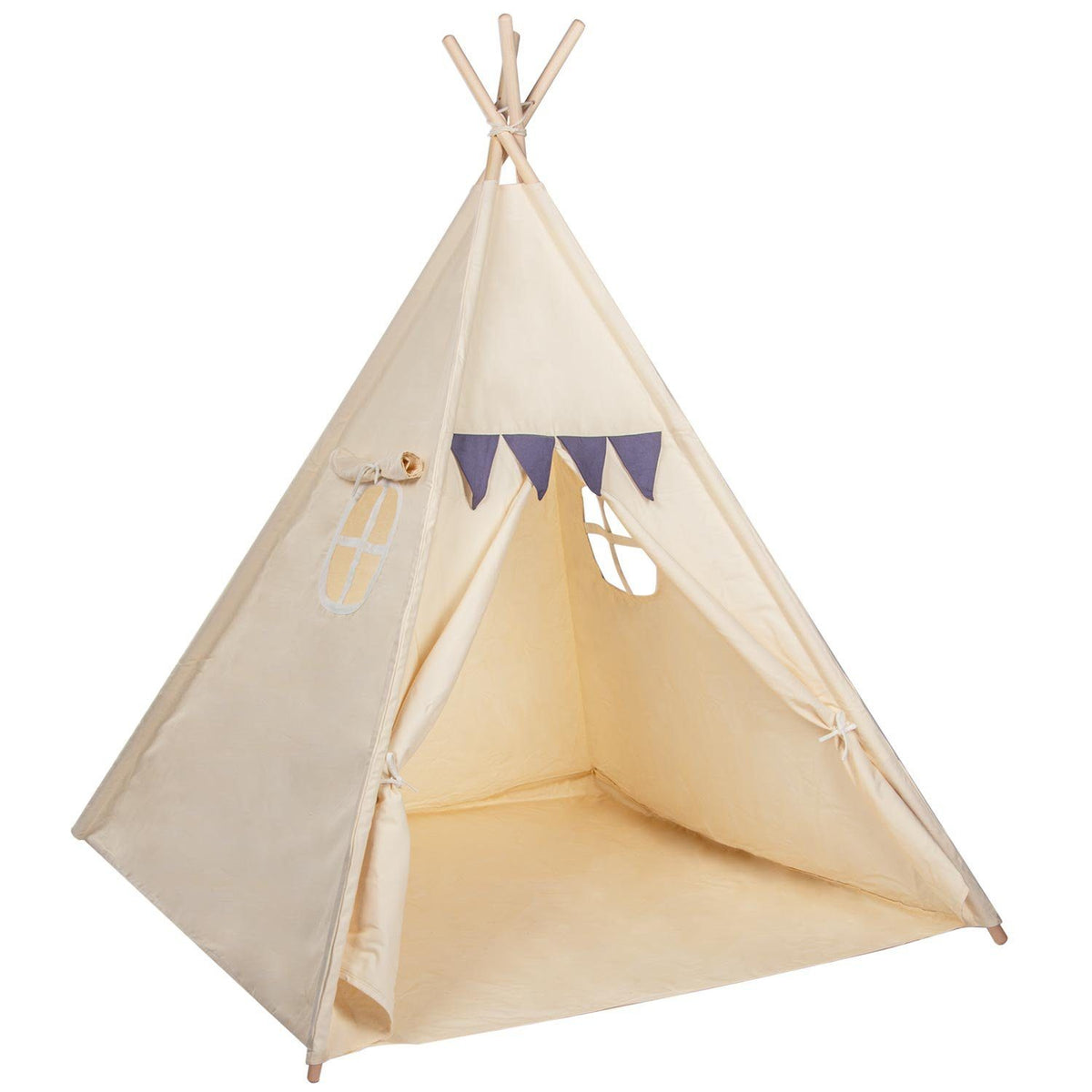 Tipi-Spielzelt für Kinder aus Baumwolle & Leinen - Stabiles Spielhaus #Farbe_Beige
