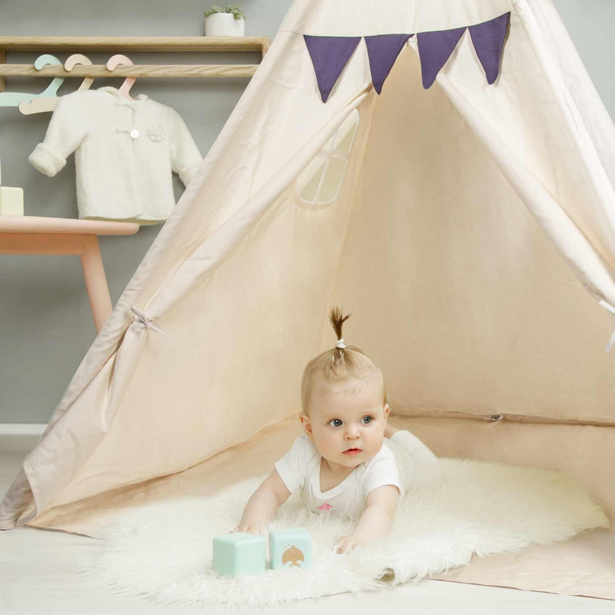 Tipi-Spielzelt für Kinder aus Baumwolle & Leinen - Stabiles Spielhaus #Farbe_Beige