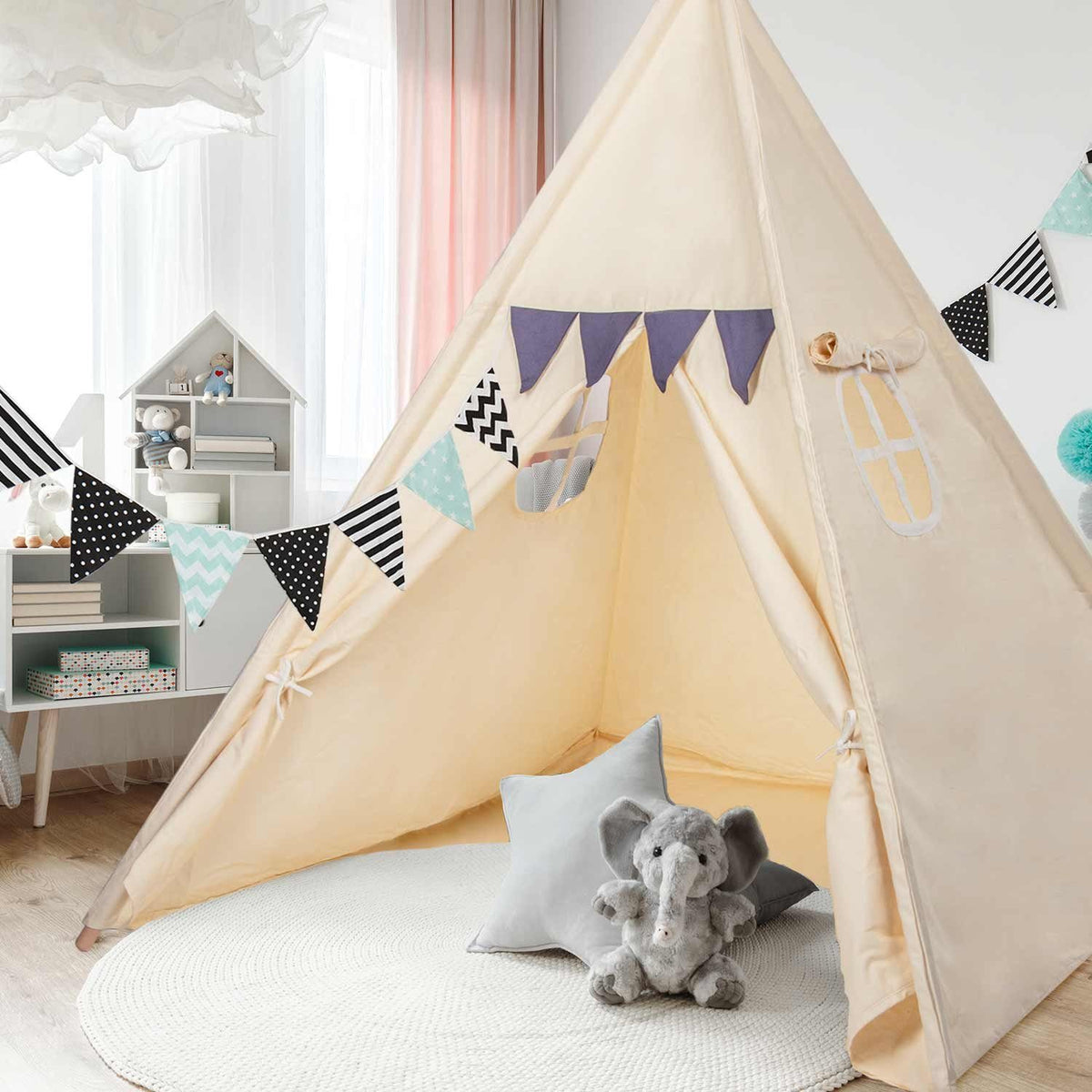 Tipi-Spielzelt für Kinder aus Baumwolle & Leinen - Stabiles Spielhaus #Farbe_Beige
