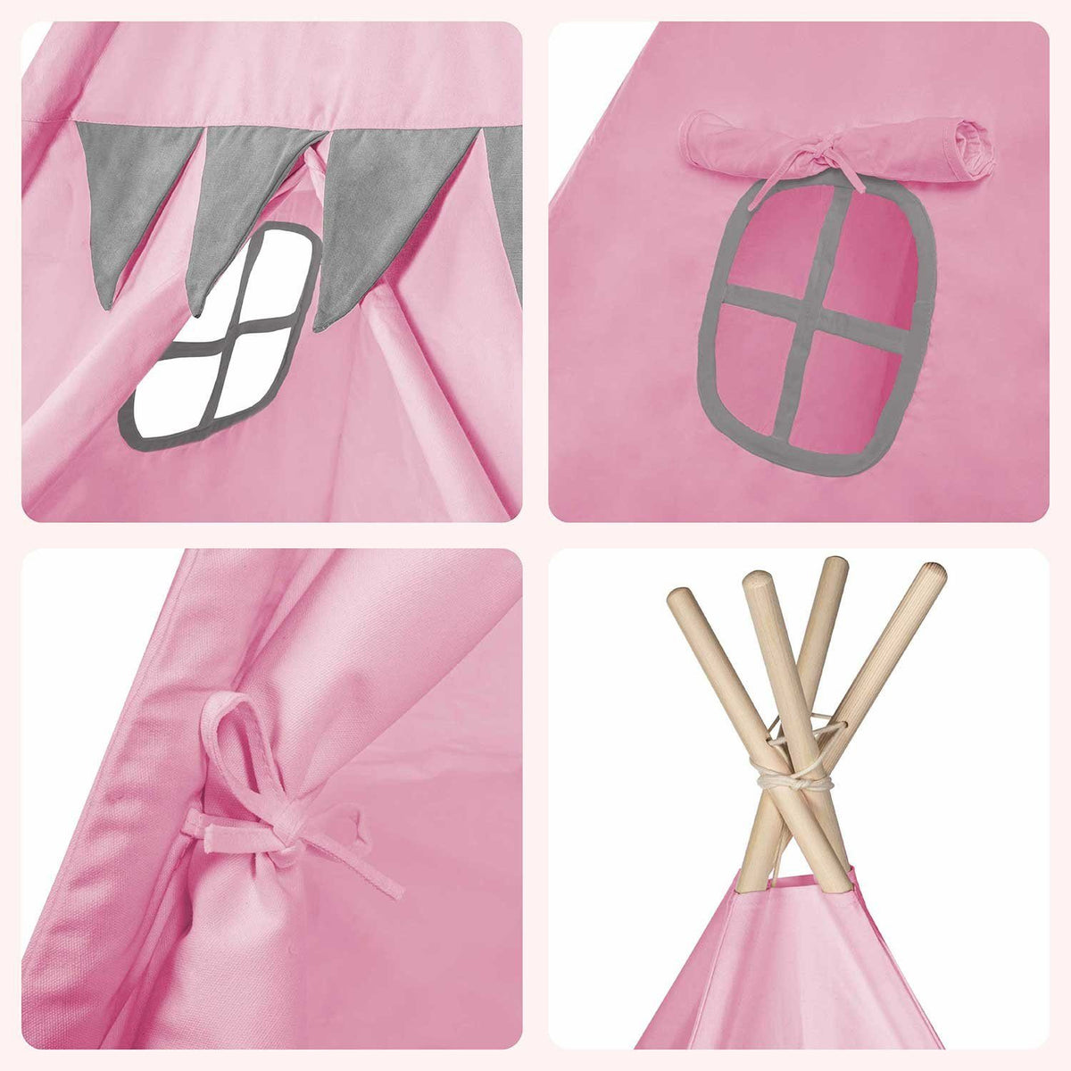 Tipi-Spielzelt für Kinder aus Baumwolle & Leinen - Stabiles Spielhaus #Farbe_Pink