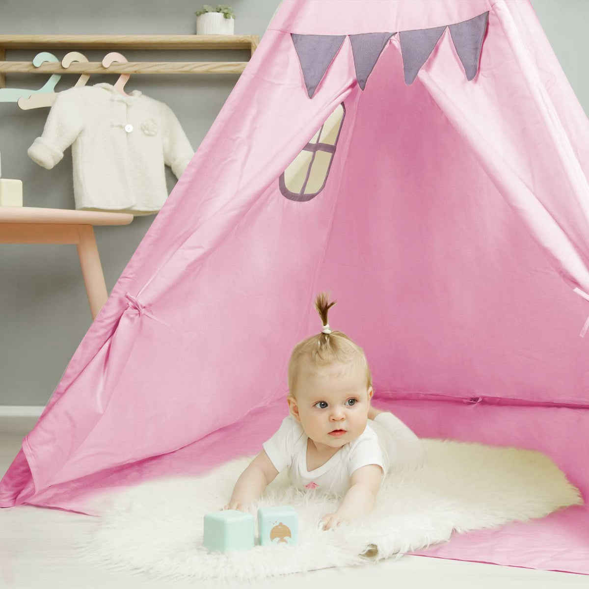 Tipi-Spielzelt für Kinder aus Baumwolle & Leinen - Stabiles Spielhaus #Farbe_Pink