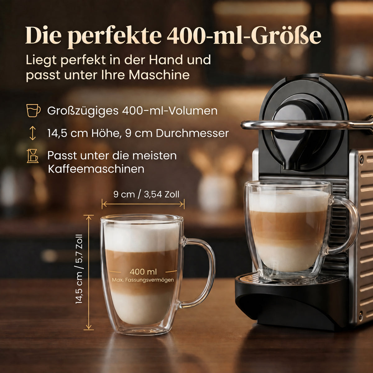 Doppelwandige Thermo-Tasse aus Glas 300ml - Hitzebeständig