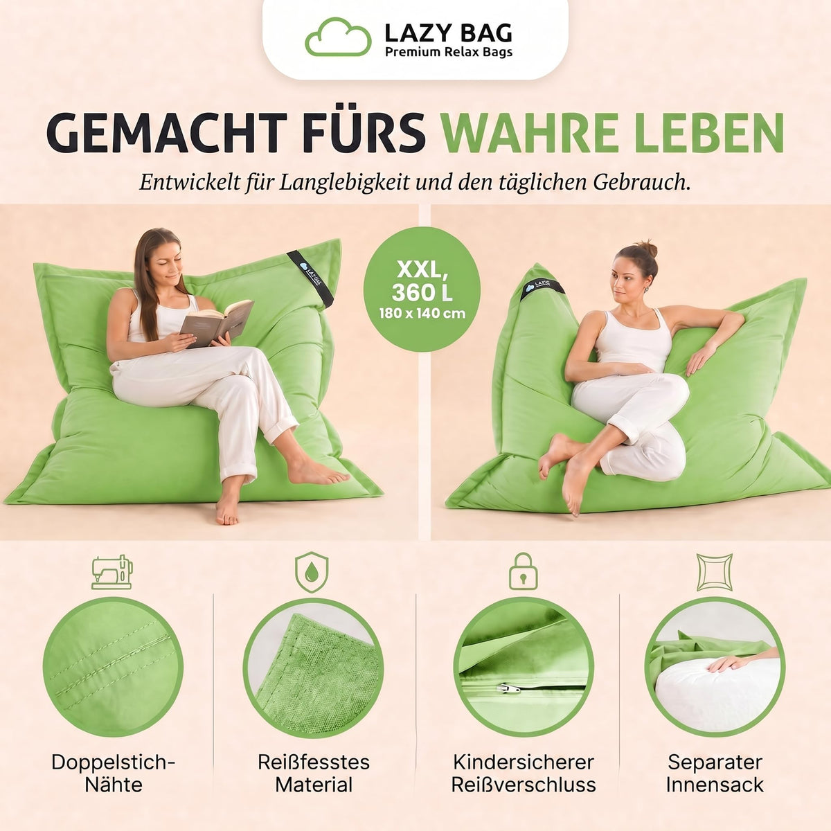 LazyBag Baumwolle Grün – Produktbild 3 #Variante_Grün