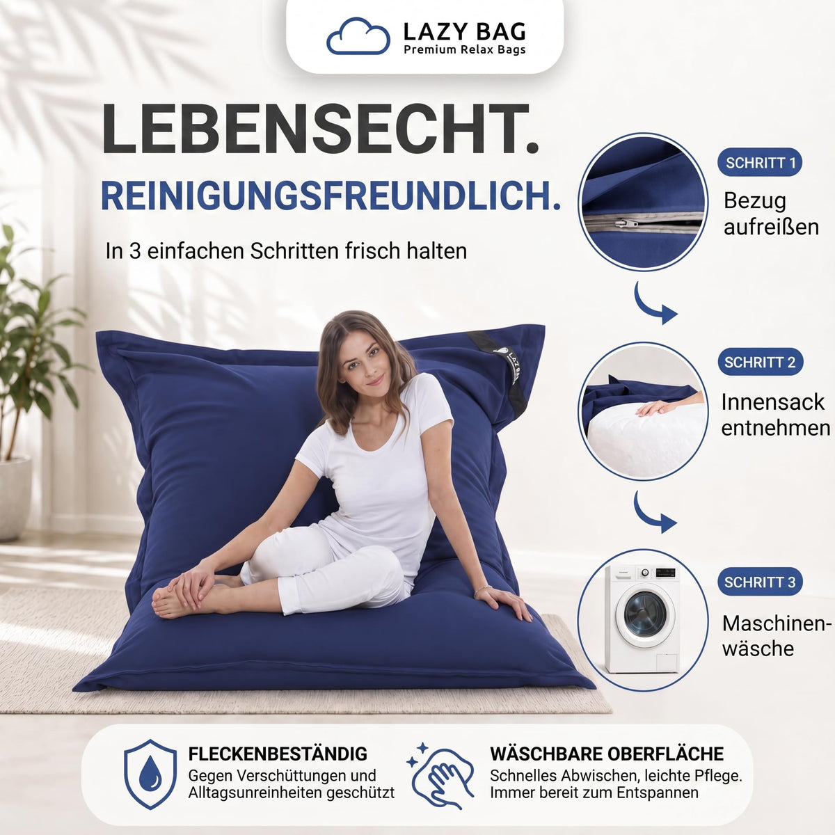 LazyBag XXL Sitzsack 180x140 cm aus Baumwolle – Blau – PT05 #Variante_Blau