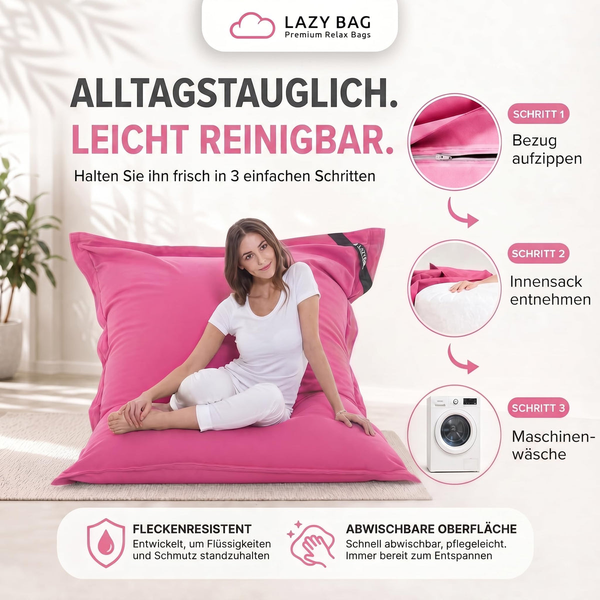 LazyBag XXL Sitzsack 180x140 cm aus Baumwolle – Pink – PT05 #Variante_Pink